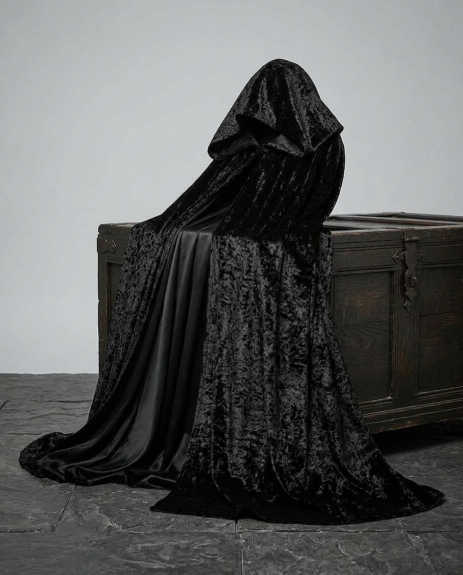 Aksamitna peleryna maxi z kapturem-Halloween-Olave