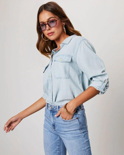 Damska koszula jeansowa zapinana na guziki-Shirts for women-Olave