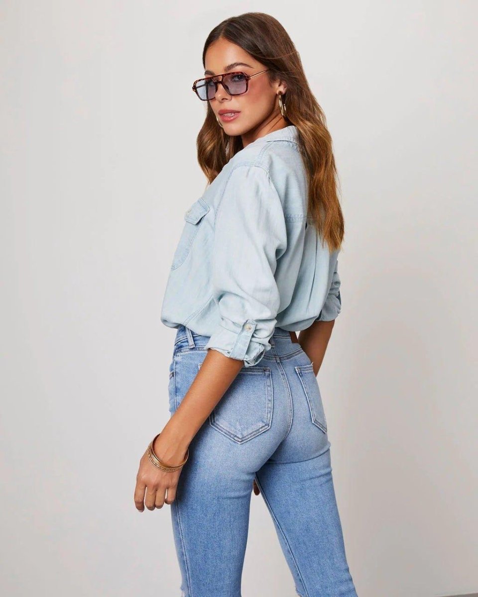 Damska koszula jeansowa zapinana na guziki-Shirts for women-Olave