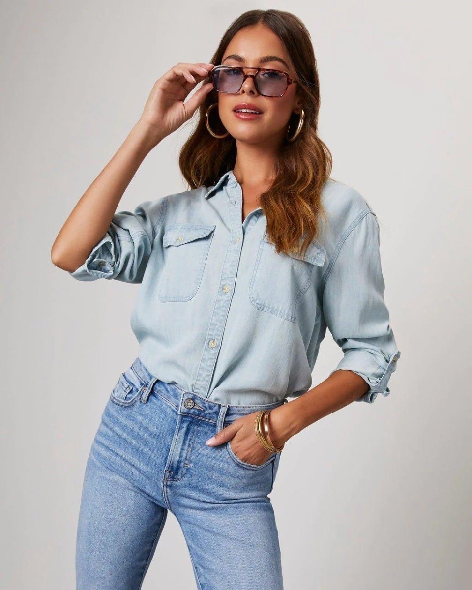 Damska koszula jeansowa zapinana na guziki-Shirts for women-Olave