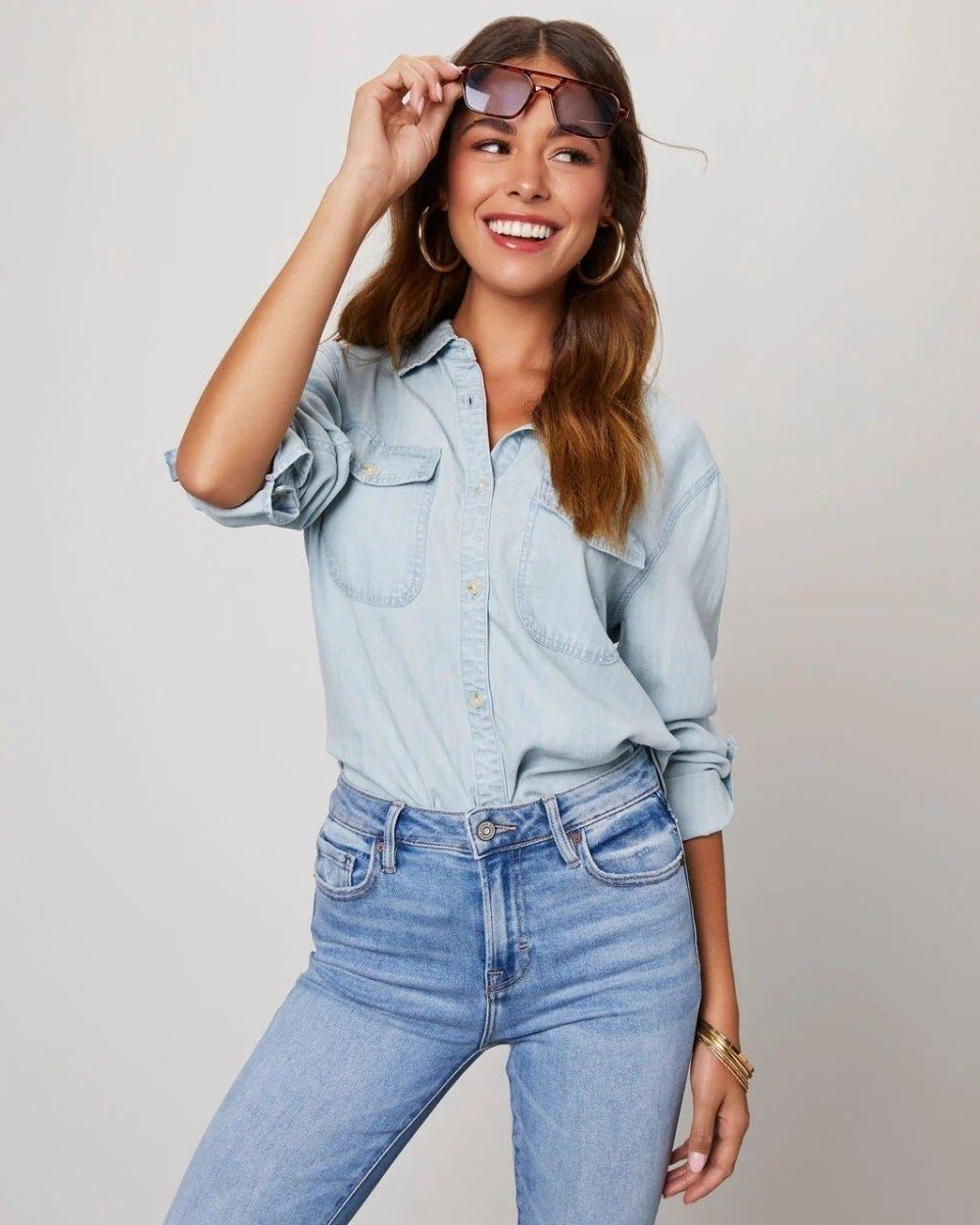 Damska koszula jeansowa zapinana na guziki-Shirts for women-Olave