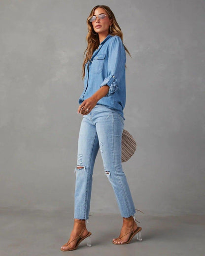 Damska koszula jeansowa zapinana na guziki-Shirts for women-Olave