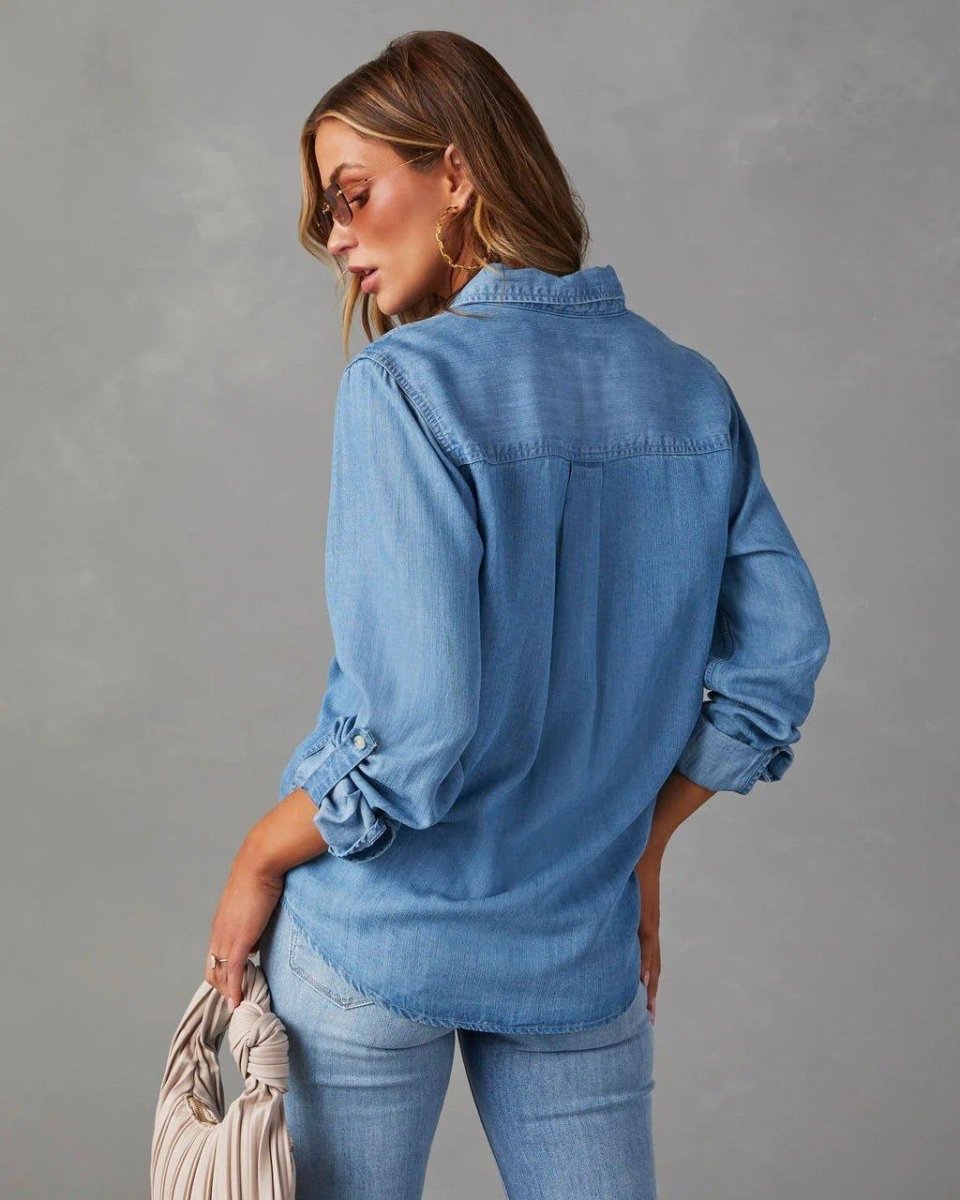 Damska koszula jeansowa zapinana na guziki-Shirts for women-Olave