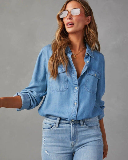Damska koszula jeansowa zapinana na guziki-Shirts for women-Olave