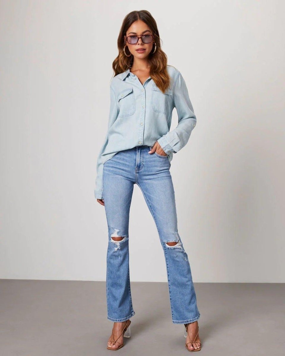 Damska koszula jeansowa zapinana na guziki-Shirts for women-Olave