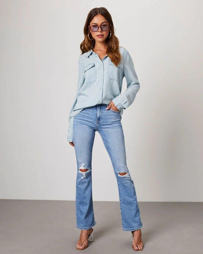 Damska koszula jeansowa zapinana na guziki-Shirts for women-Olave