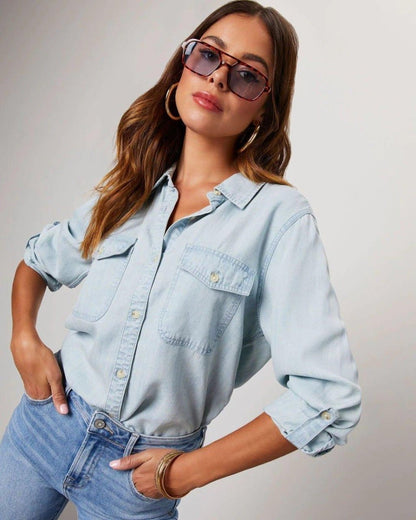 Damska koszula jeansowa zapinana na guziki-Shirts for women-Olave
