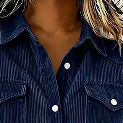 Damska koszula sztruksowa zapinana na guziki z naszywanymi kieszeniami-Shirts for women-Olave