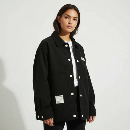 Damska koszula wierzchnia zapinana na guziki z naszywanymi kieszeniami-Jacket for women-Olave