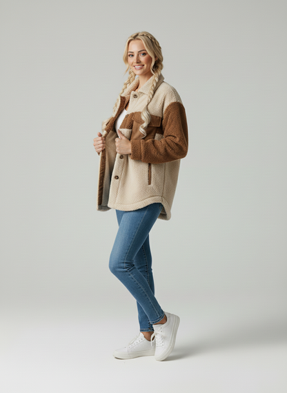 Damska kurtka typu sherpa oversize zapinana na guziki-Jacket for women-Olave