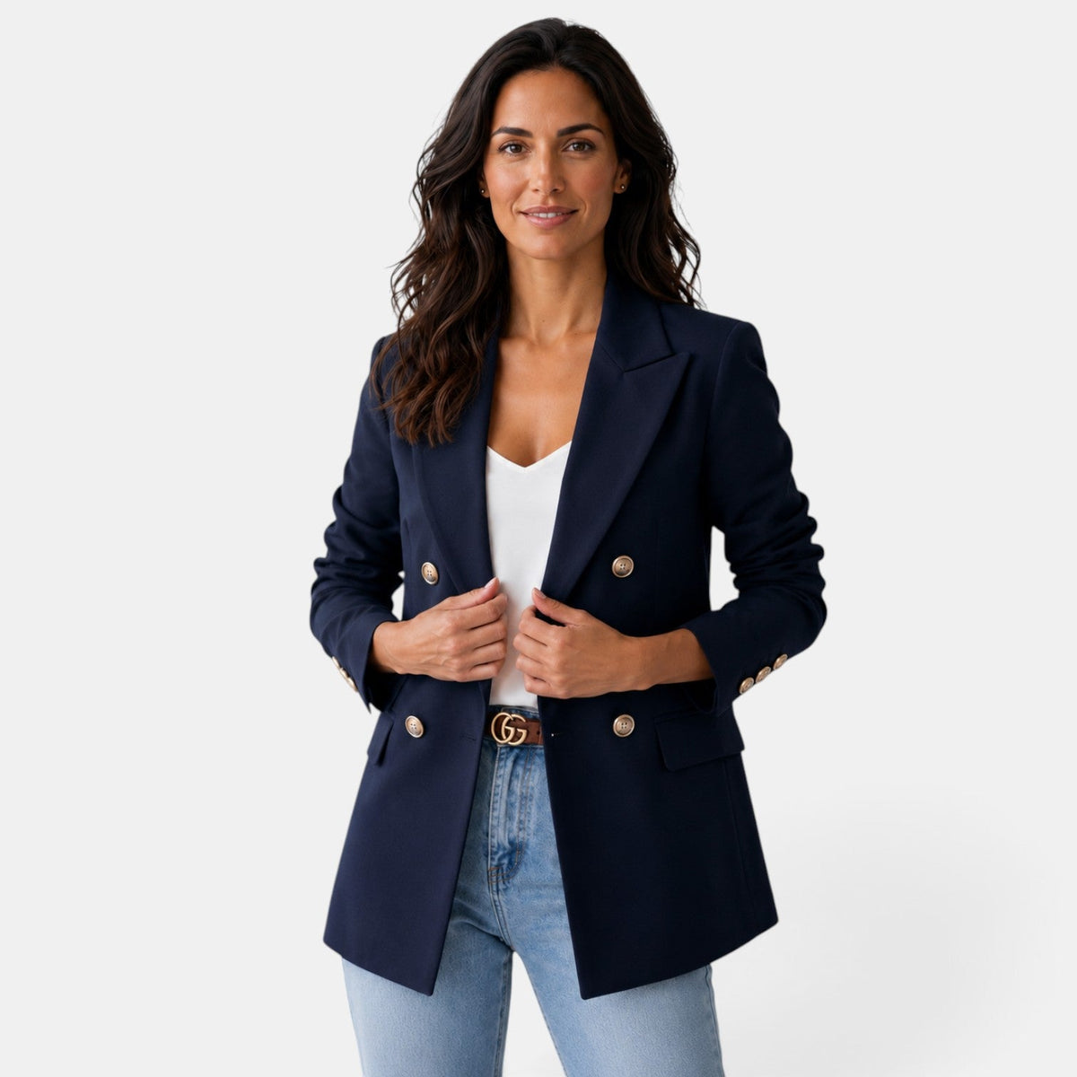 Damska marynarka dwurzędowa z klapami-Blazer for women-Olave