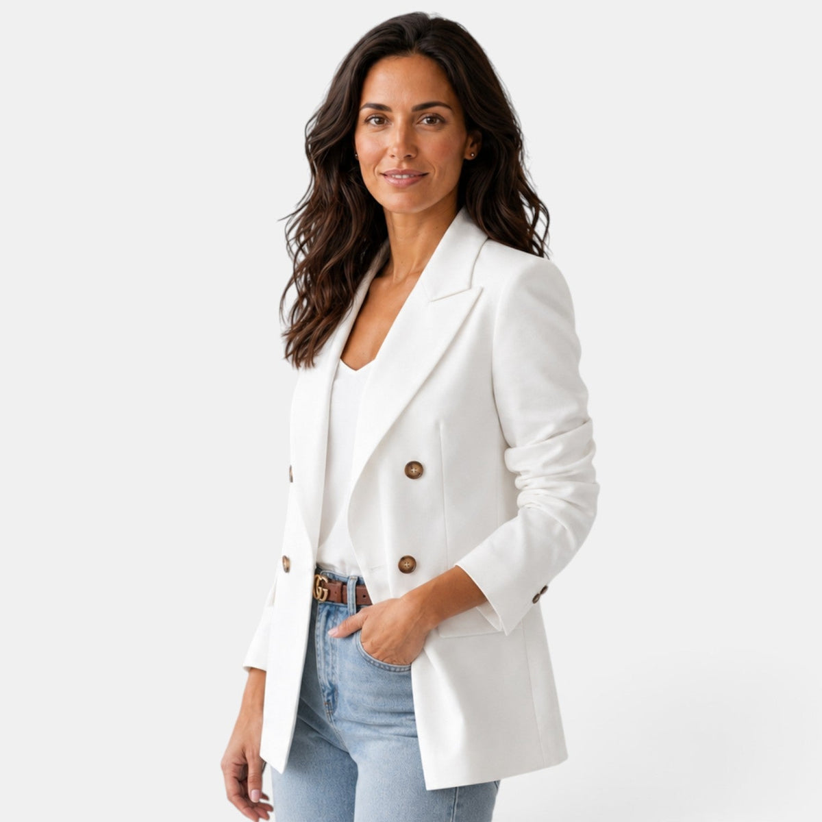 Damska marynarka dwurzędowa z klapami-Blazer for women-Olave