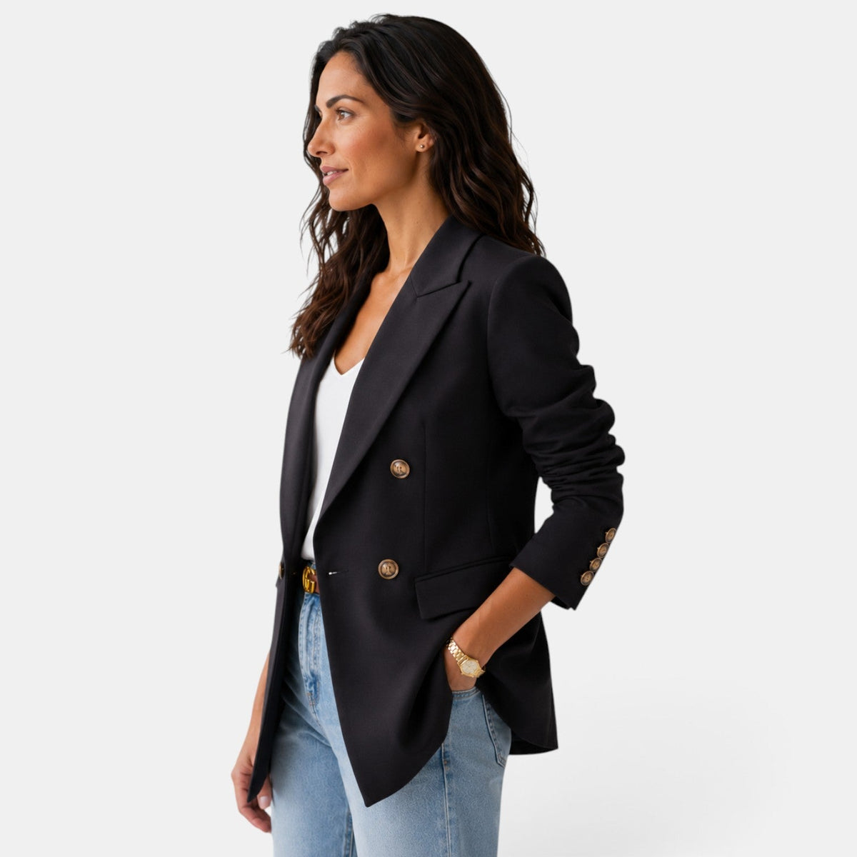 Damska marynarka dwurzędowa z klapami-Blazer for women-Olave