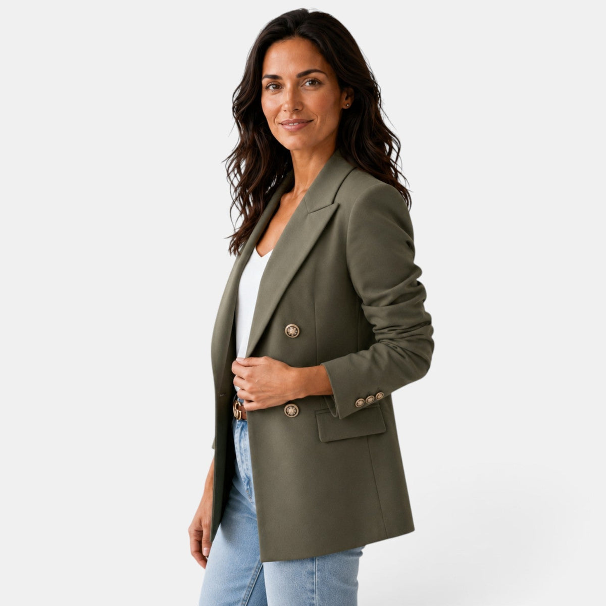 Damska marynarka dwurzędowa z klapami-Blazer for women-Olave