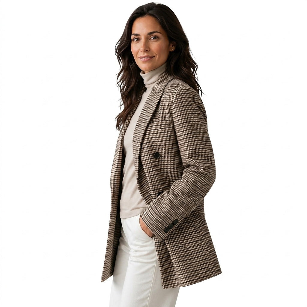 Damska marynarka oversize w wzór pepitki-Blazer for women-Olave