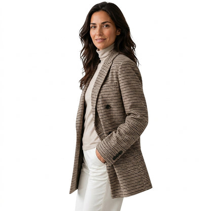 Damska marynarka oversize w wzór pepitki-Blazer for women-Olave