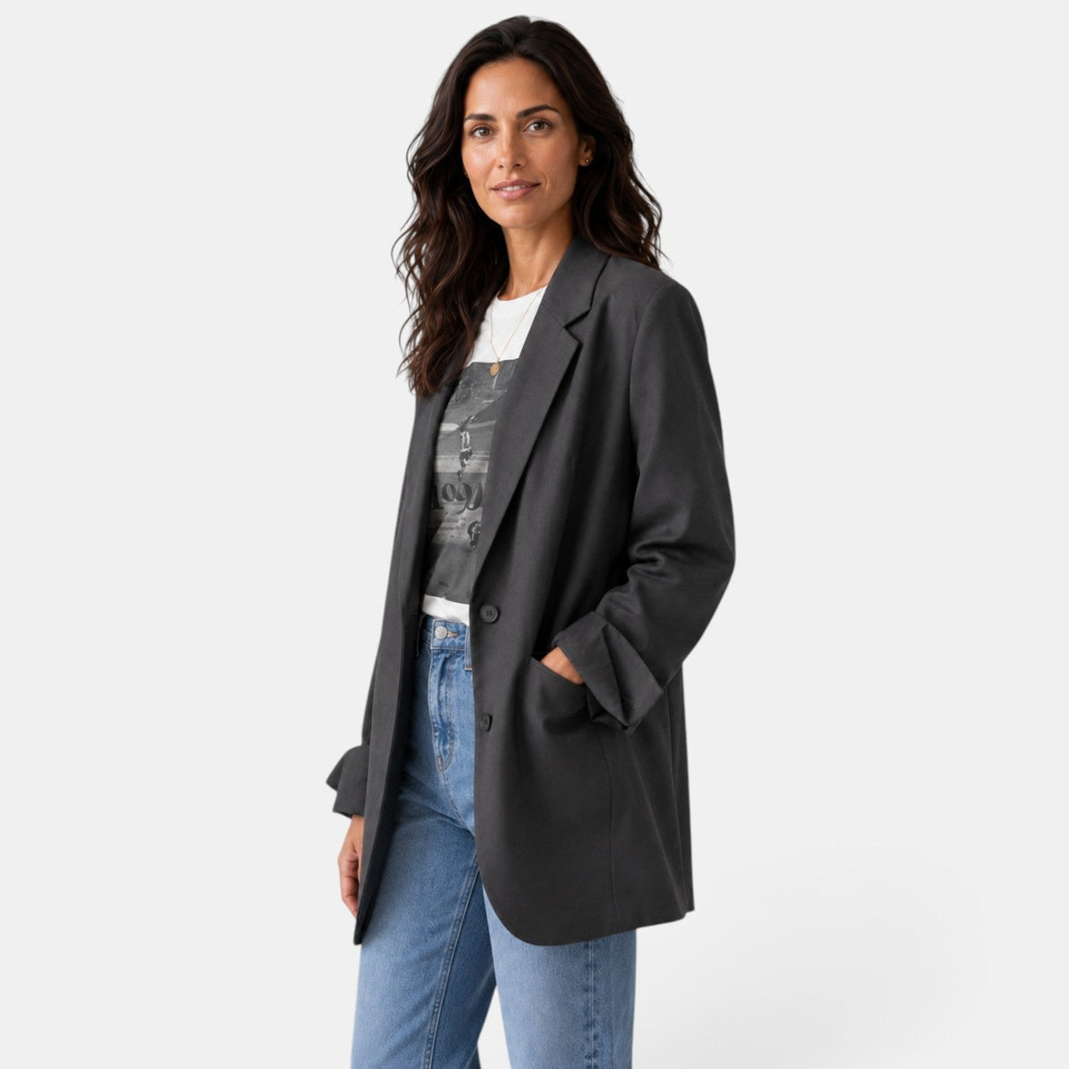 Damska marynarka oversize z dwoma guzikami-Blazer for Women-Olave