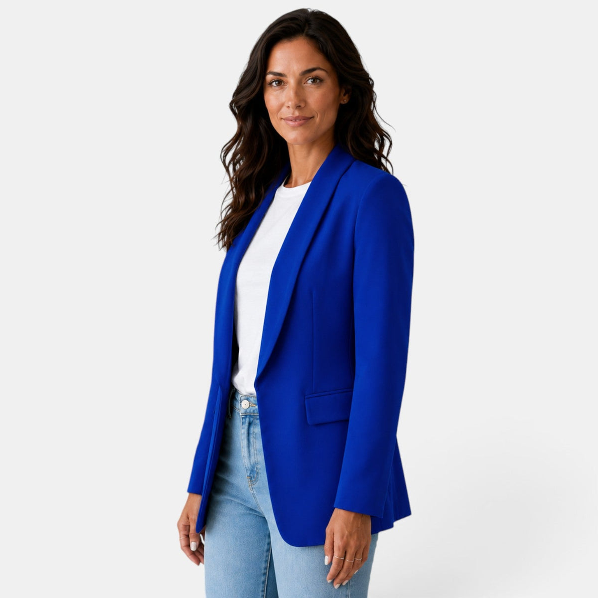 Damska marynarka z otwartym przodem i kieszeniami z patkami-Blazer for women-Olave
