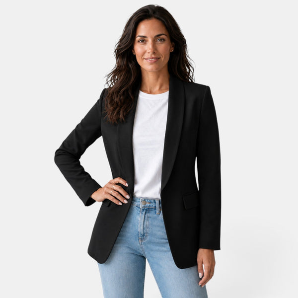 Damska marynarka z otwartym przodem i kieszeniami z patkami-Blazer for women-Olave