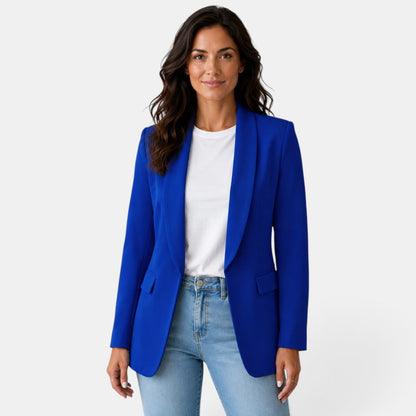 Damska marynarka z otwartym przodem i kieszeniami z patkami-Blazer for women-Olave