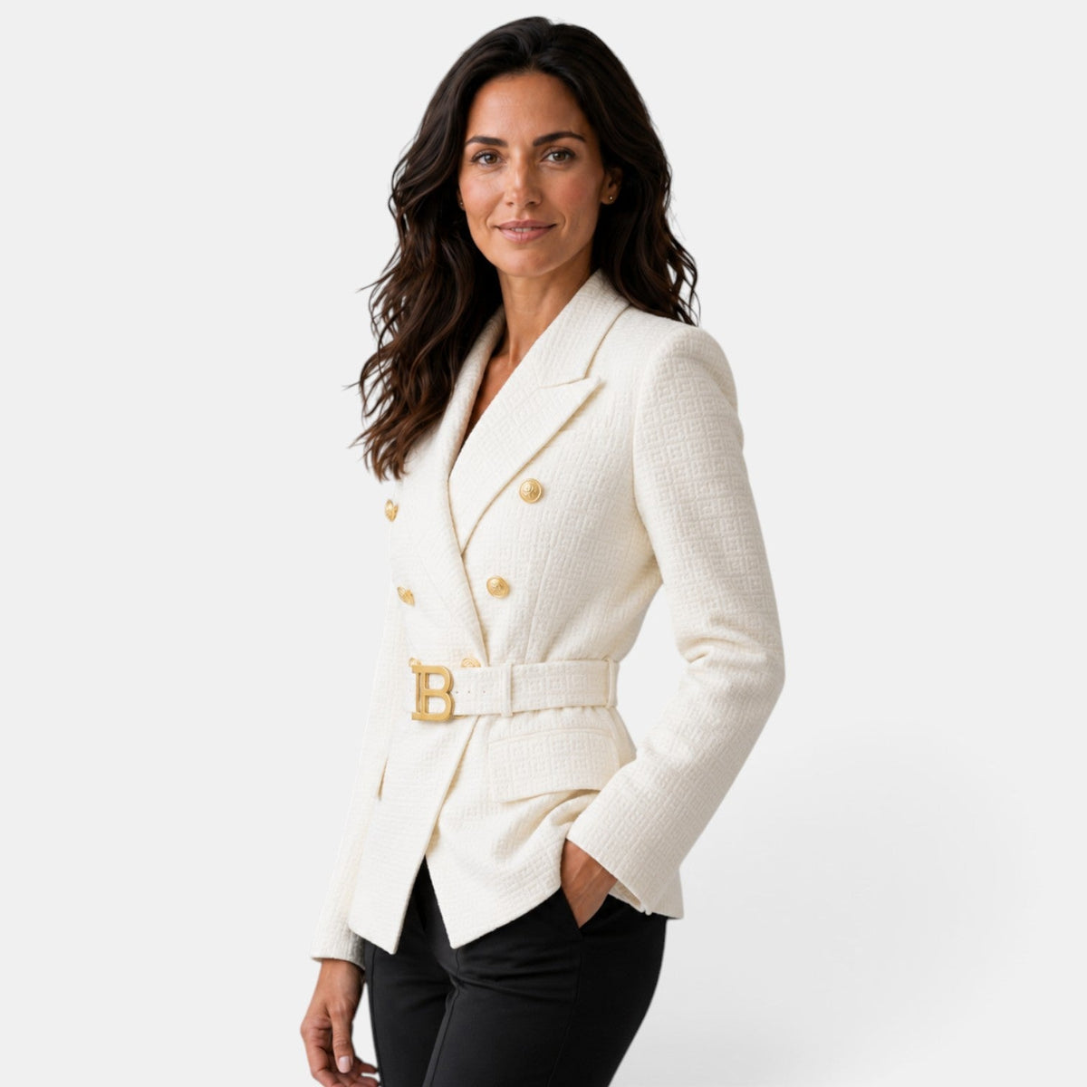 Damska marynarka żakardowa z paskiem-Blazer for women-Olave