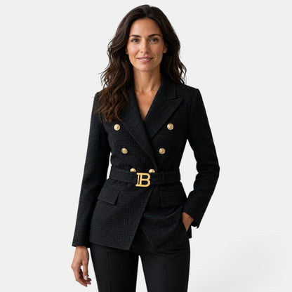 Damska marynarka żakardowa z paskiem-Blazer for women-Olave