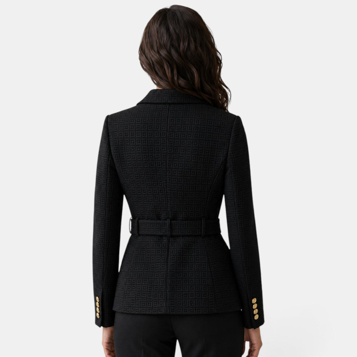 Damska marynarka żakardowa z paskiem-Blazer for women-Olave