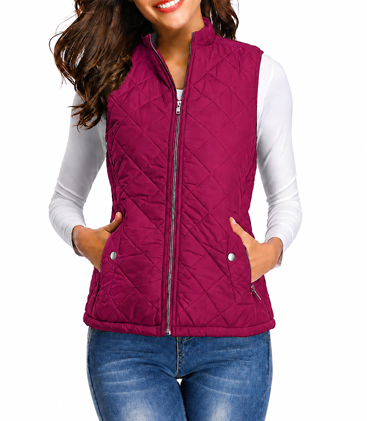 Damska pikowana kamizelka zapinana na zamek-Vest for women-Olave
