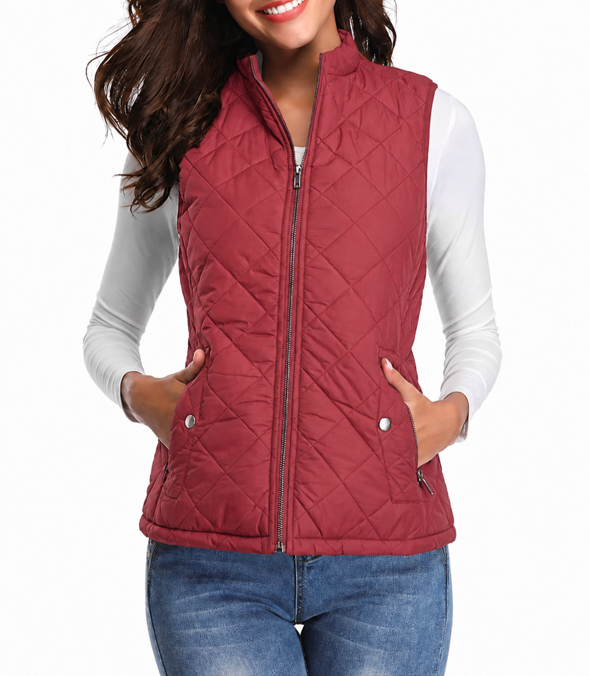 Damska pikowana kamizelka zapinana na zamek-Vest for women-Olave