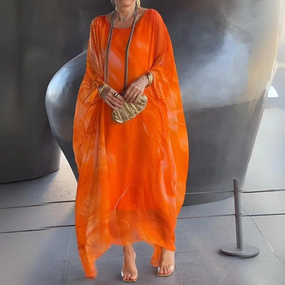 Damska sukienka maxi typu kaftan w marmurowy wzór-Maxi Dress-Olave