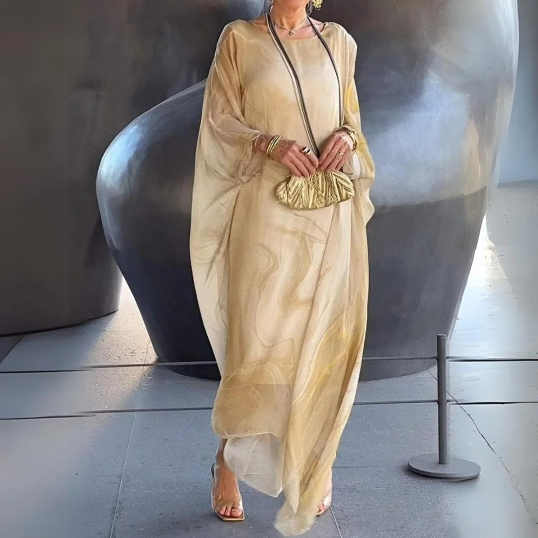 Damska sukienka maxi typu kaftan w marmurowy wzór-Maxi Dress-Olave
