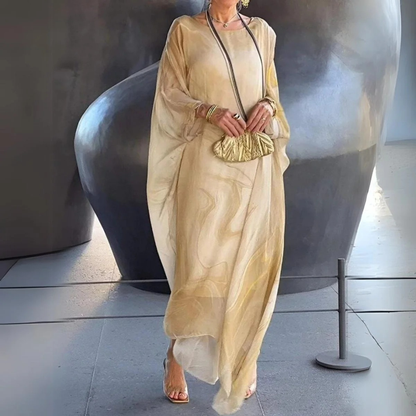 Damska sukienka maxi typu kaftan w marmurowy wzór-Maxi Dress-Olave