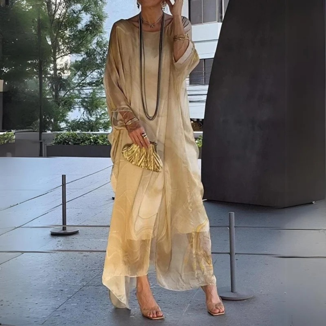 Damska sukienka maxi typu kaftan w marmurowy wzór-Maxi Dress-Olave
