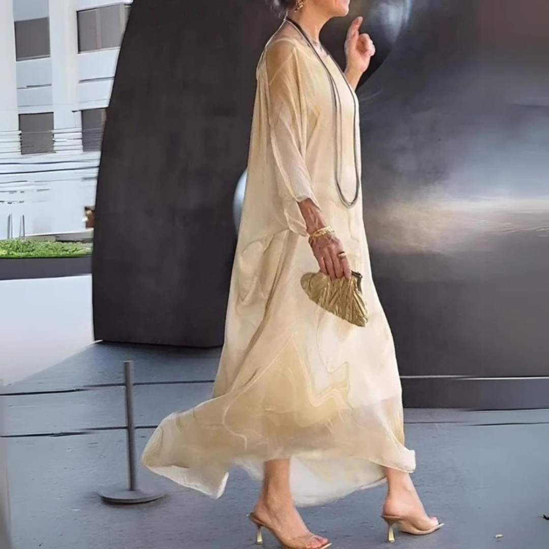 Damska sukienka maxi typu kaftan w marmurowy wzór-Maxi Dress-Olave
