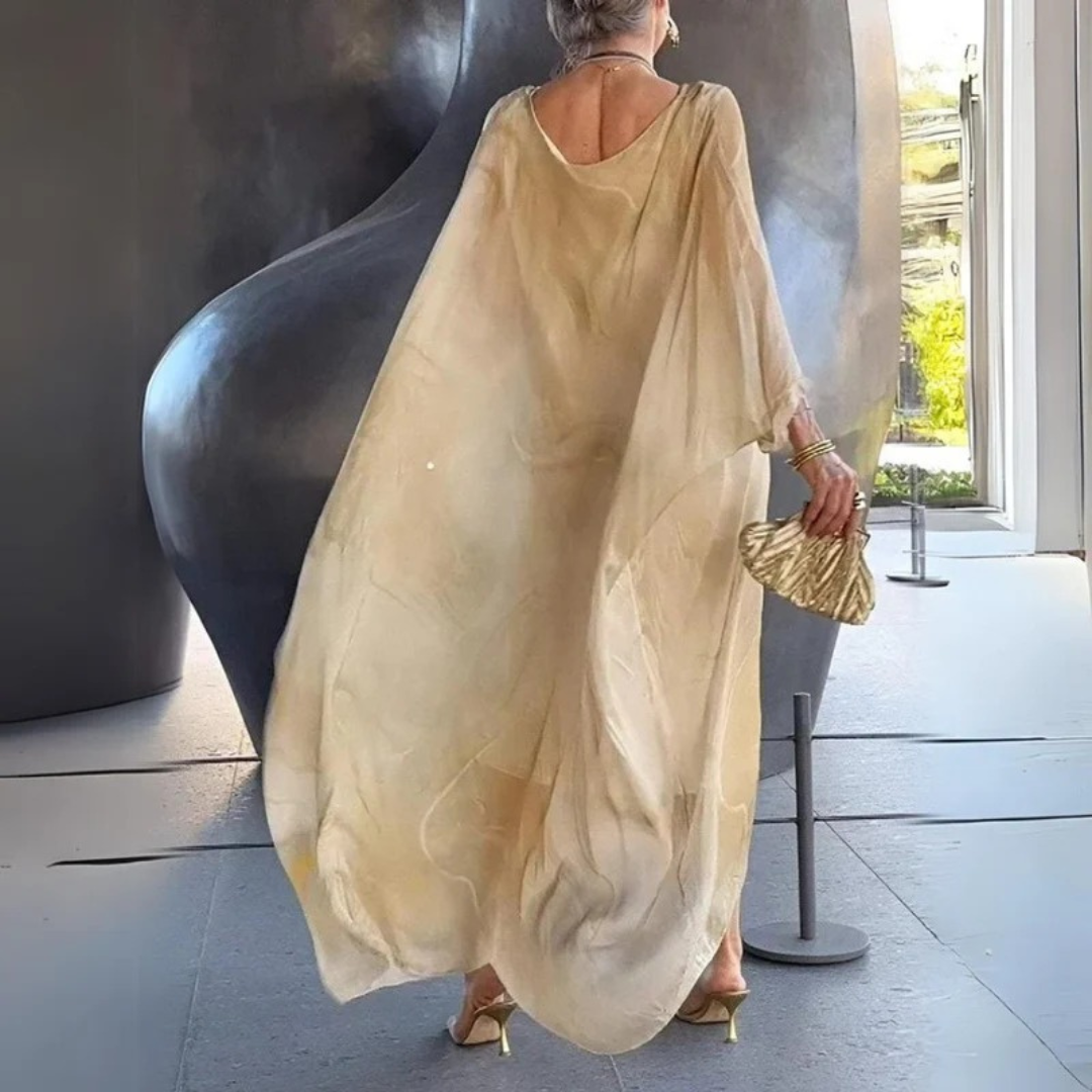 Damska sukienka maxi typu kaftan w marmurowy wzór-Maxi Dress-Olave