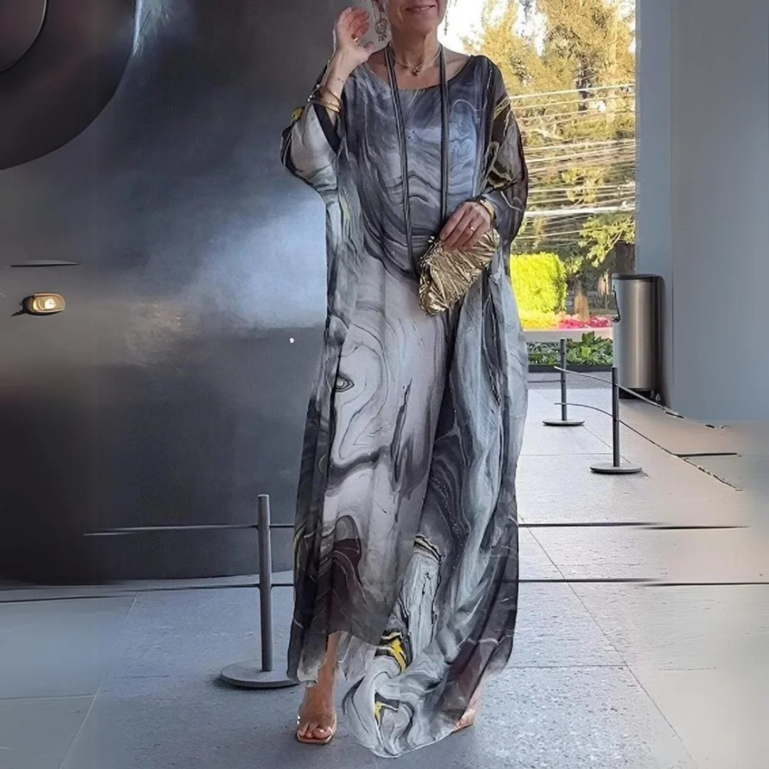 Damska sukienka maxi typu kaftan w marmurowy wzór-Maxi Dress-Olave