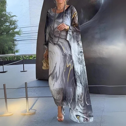 Damska sukienka maxi typu kaftan w marmurowy wzór-Maxi Dress-Olave