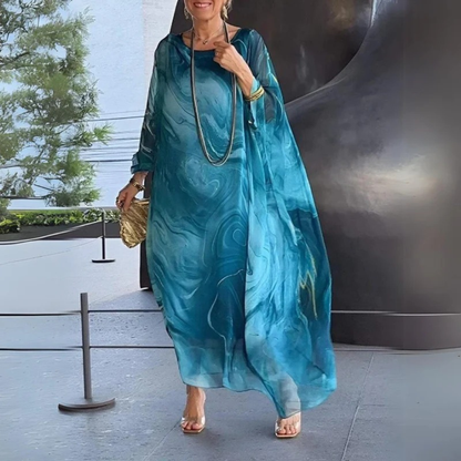 Damska sukienka maxi typu kaftan w marmurowy wzór-Maxi Dress-Olave