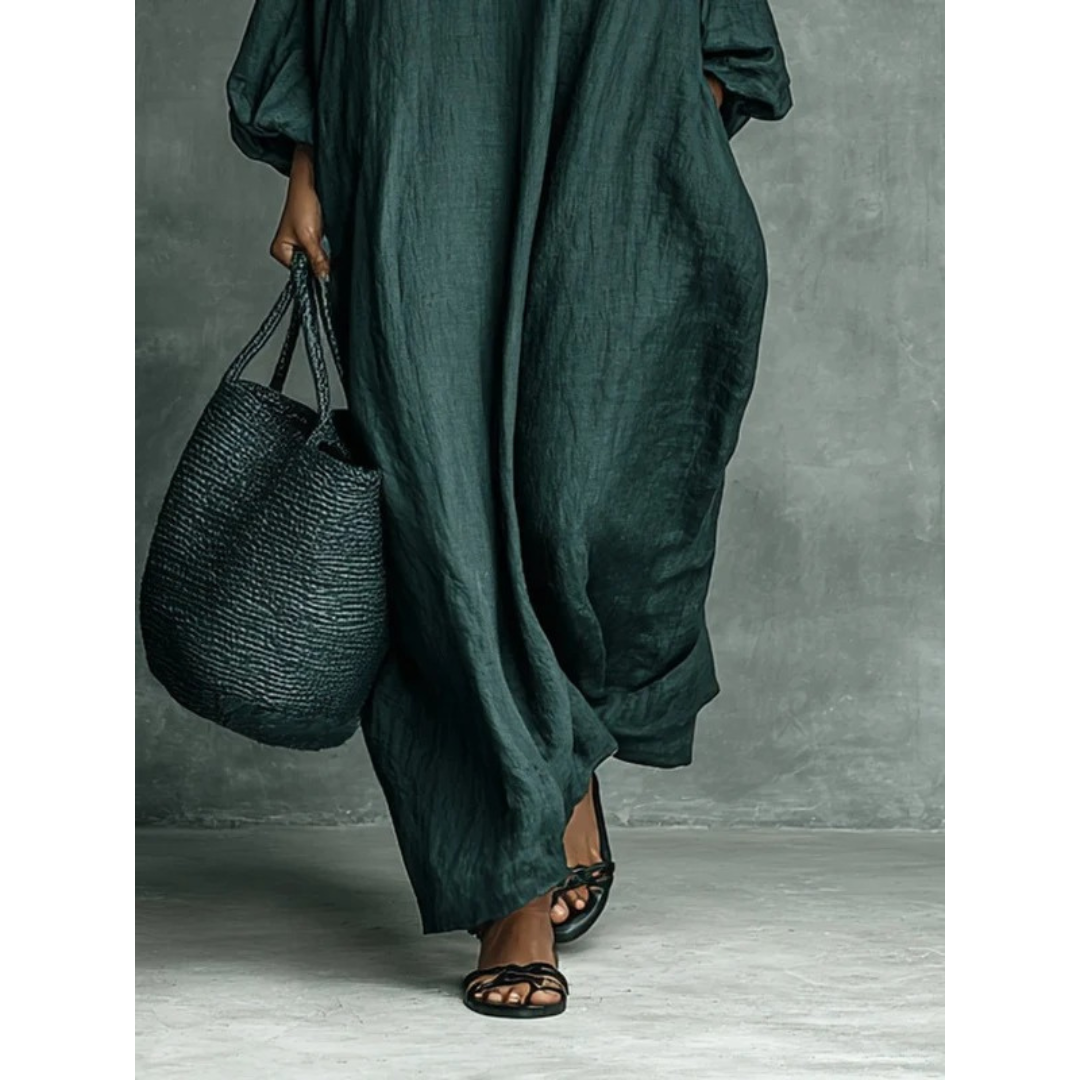 Damska sukienka maxi z haftowanym golfem-Maxi Dress-Olave