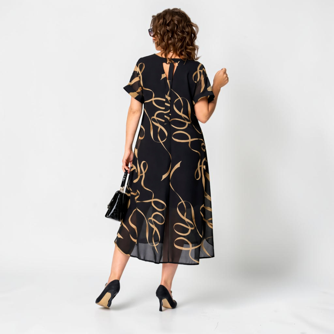 Damska sukienka midi z nadrukiem i dekoltem w serek-Midi Dress-Olave