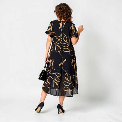 Damska sukienka midi z nadrukiem i dekoltem w serek-Midi Dress-Olave