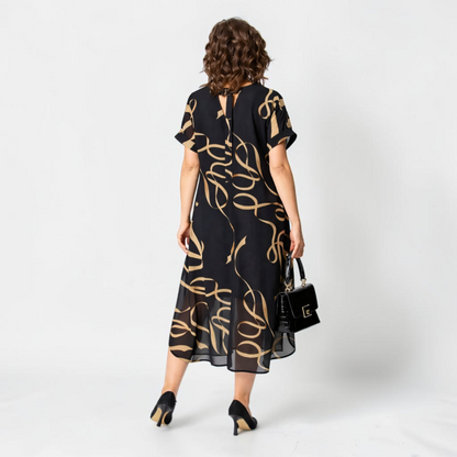 Damska sukienka midi z nadrukiem i dekoltem w serek-Midi Dress-Olave