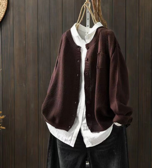 Damski kardigan dzianinowy oversize zapinany na guziki-Cardigan for women-Olave
