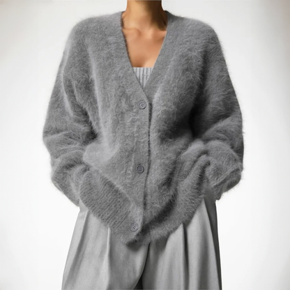 Damski kardigan z dekoltem w serek i zapięciem na guziki-Jacket for women-Olave