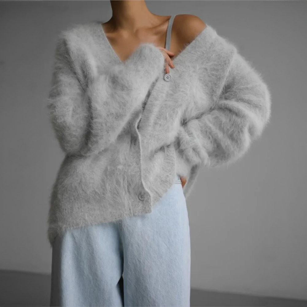 Damski kardigan z dekoltem w serek i zapięciem na guziki-Jacket for women-Olave
