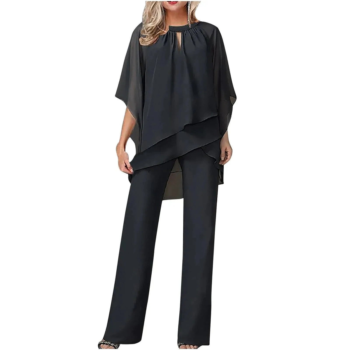 Damski kombinezon z szyfonową narzutką i szerokimi nogawkami-Jumpsuits for woman-Olave