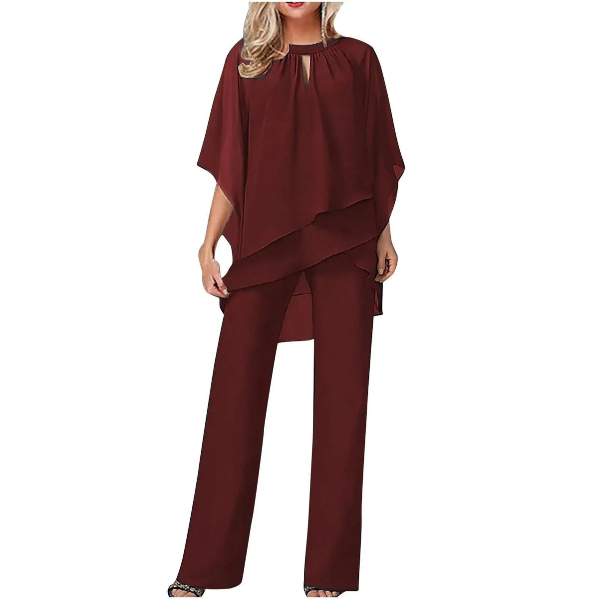 Damski kombinezon z szyfonową narzutką i szerokimi nogawkami-Jumpsuits for woman-Olave