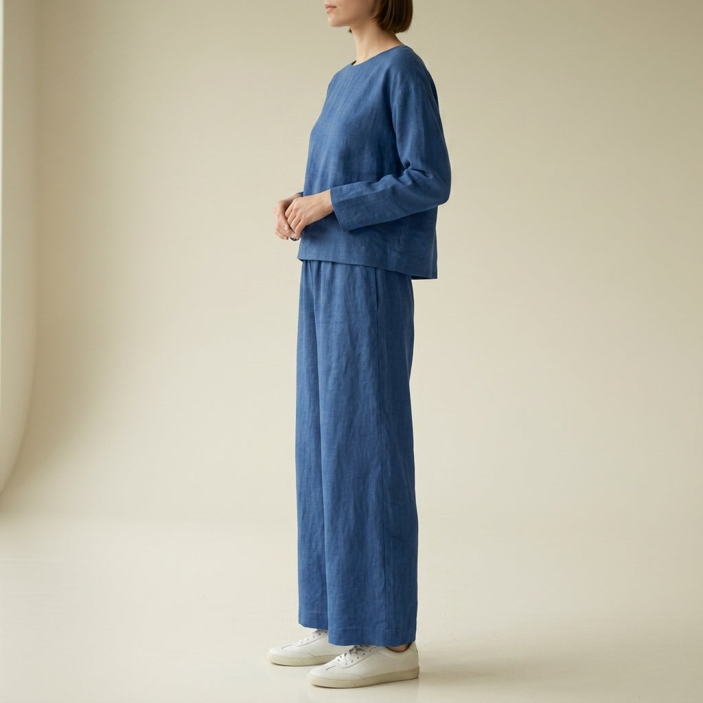 Damski komplet lniany z szerokimi nogawkami-Sets for women-Olave