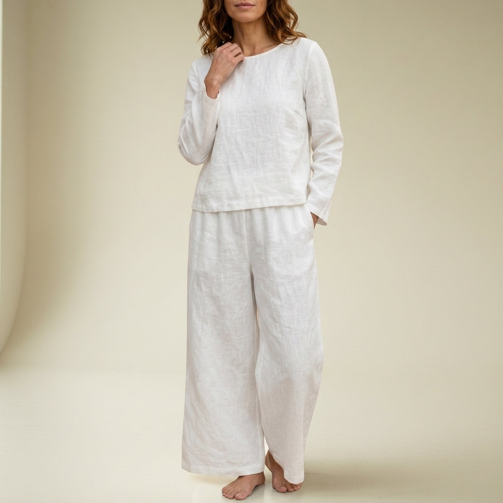 Damski komplet lniany z szerokimi nogawkami-Sets for women-Olave