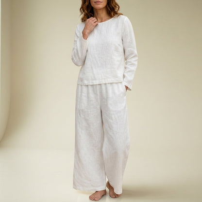 Damski komplet lniany z szerokimi nogawkami-Sets for women-Olave
